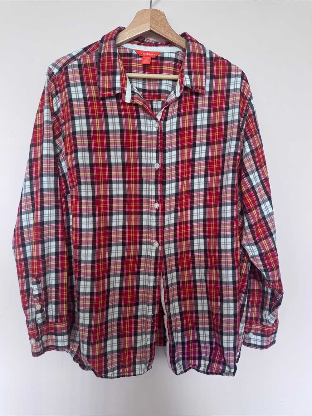 Women’s Red Plaid Casual Button-Up Cotton Long Sleeve Shirt
